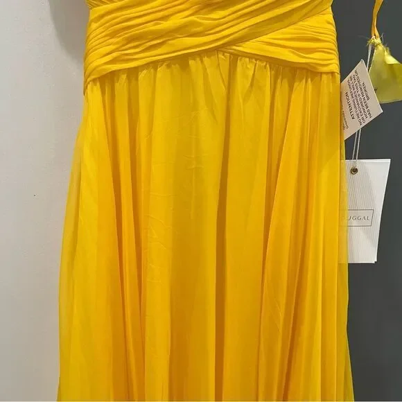 NWT Mac Duggal 67911 Yellow Ruffle Chiffon Cutout Maxi Dress size 0